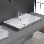 CeraStyle 032000-U/D Drop In Bathroom Sink, White Ceramic, Rectangular